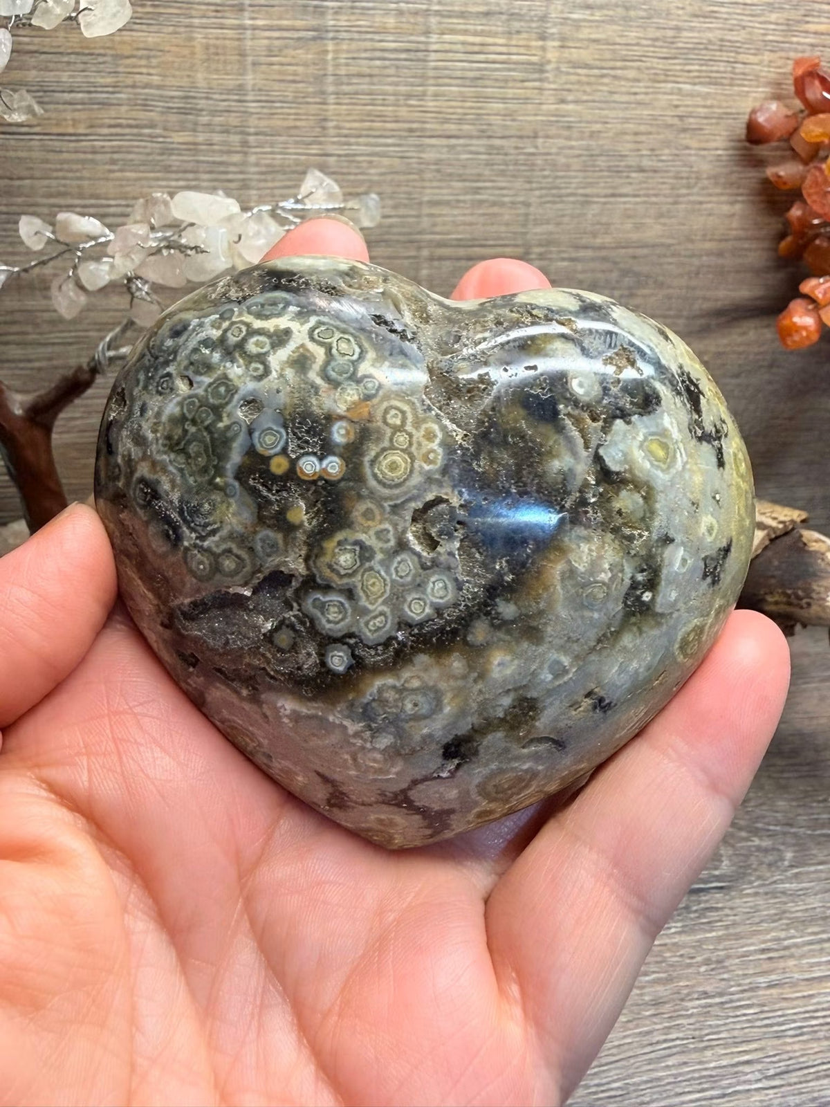 Amazing druzy optical Ocean jasper heart (OH03)