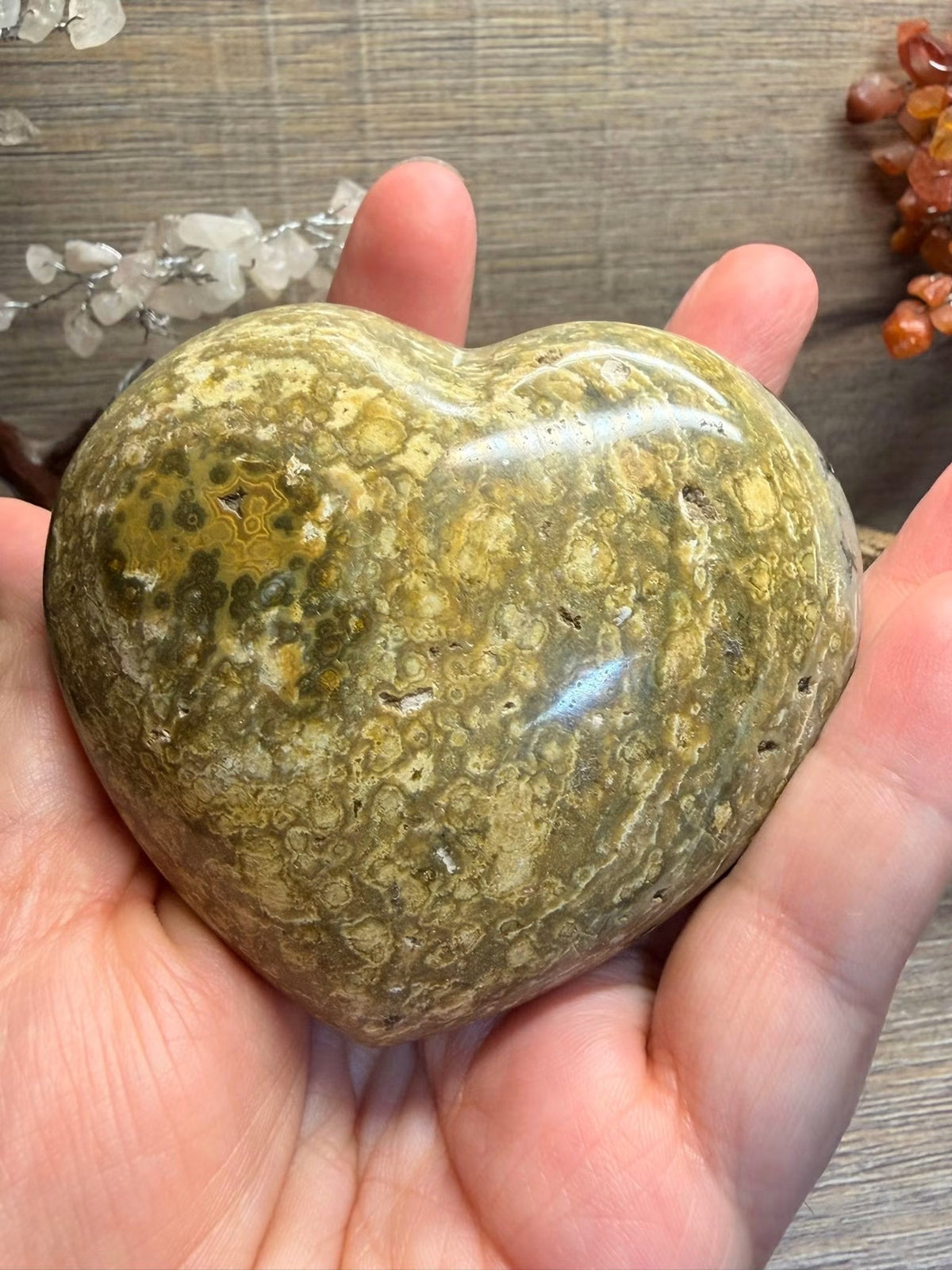 Amazing druzy optical Ocean jasper heart (OH03)